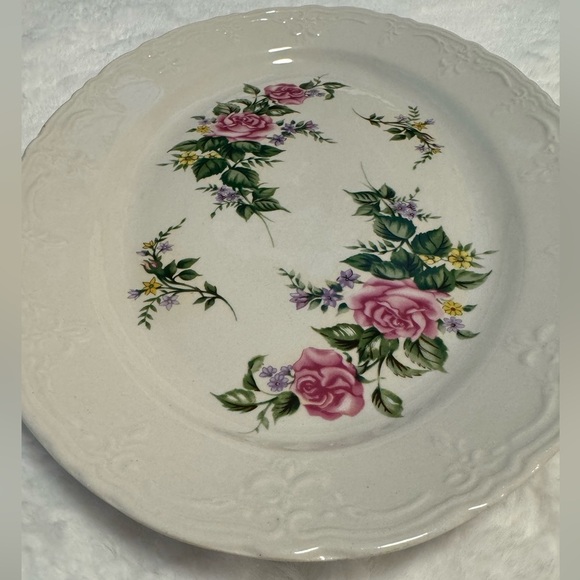 Beverly Rose White Pink Floral Serving Platter Cottagecore Dinnerware Vintage - Picture 2 of 10
